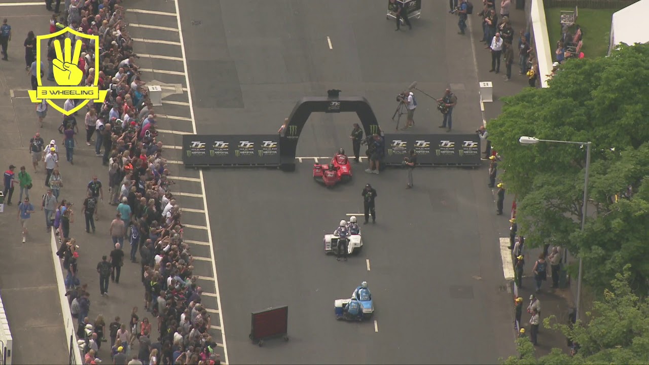 Isle of Man TT - 3 Wheeling 2016 Aerial Race Start
