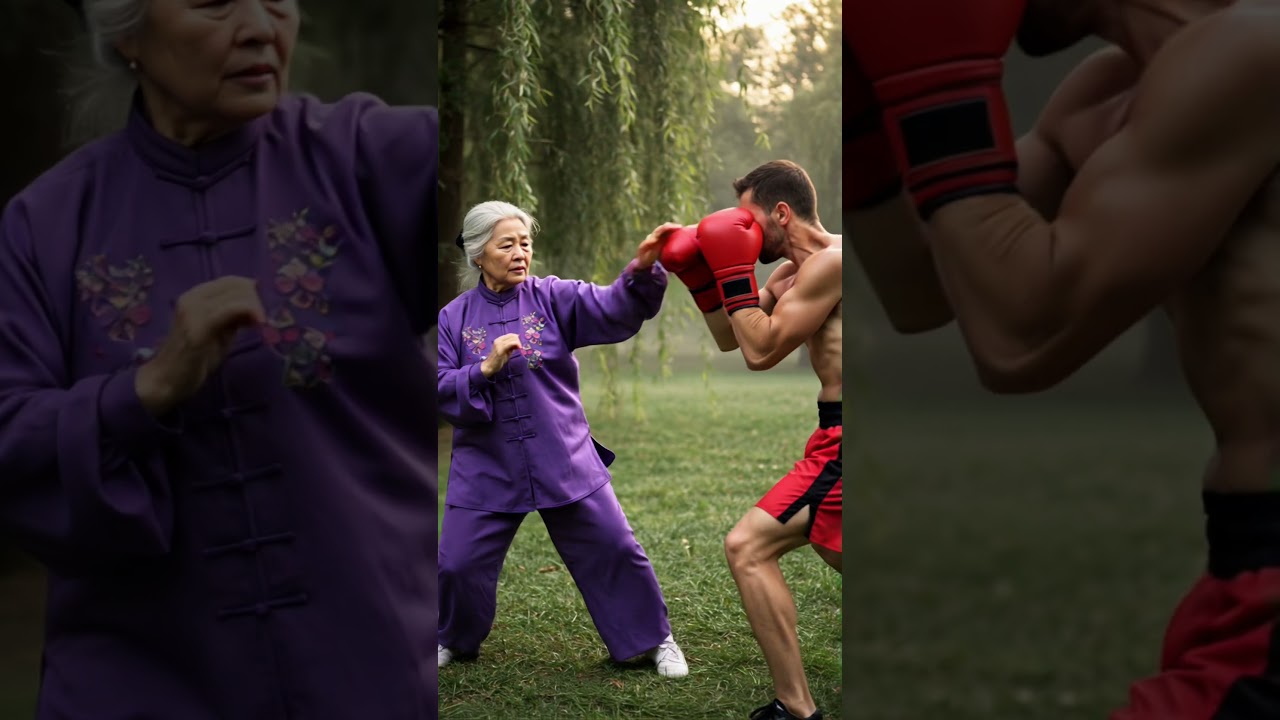 Can Tai Chi fight boxing?Grandma Tai Chi is in danger. #kungfuskills #fighting #taichi
