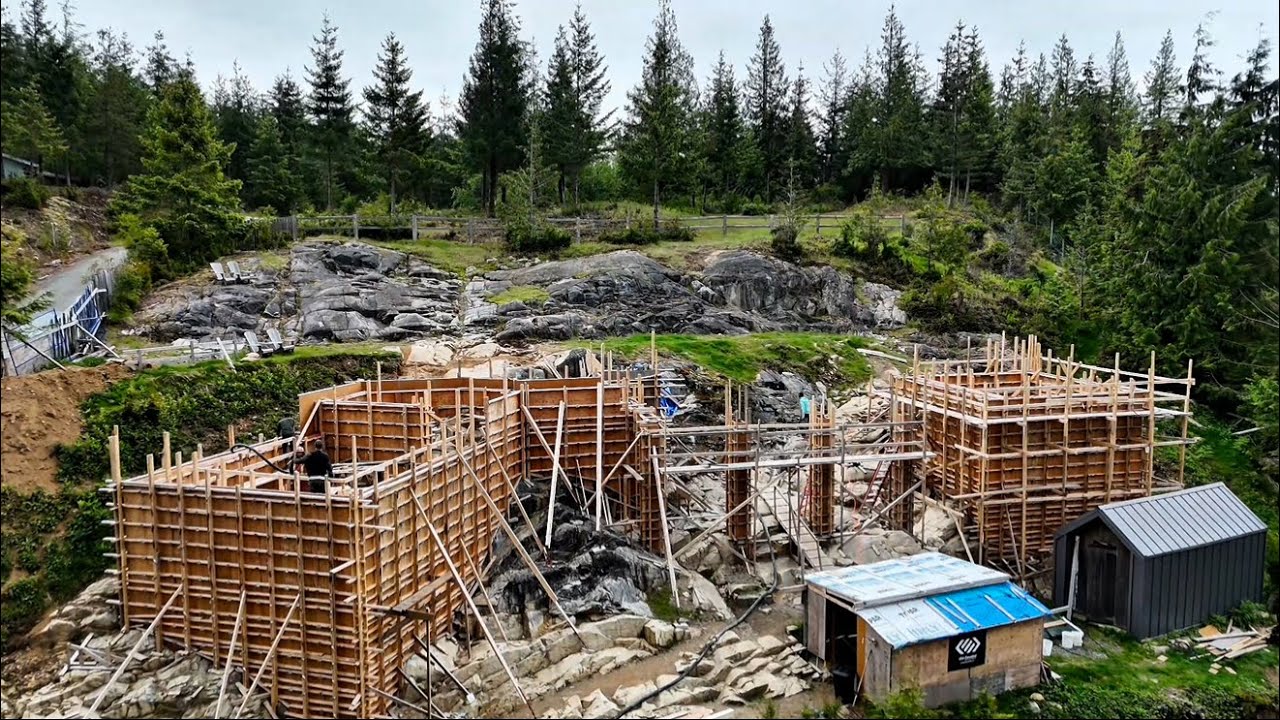 Pouring a Concrete House Foundation on the side of Mountain!!!