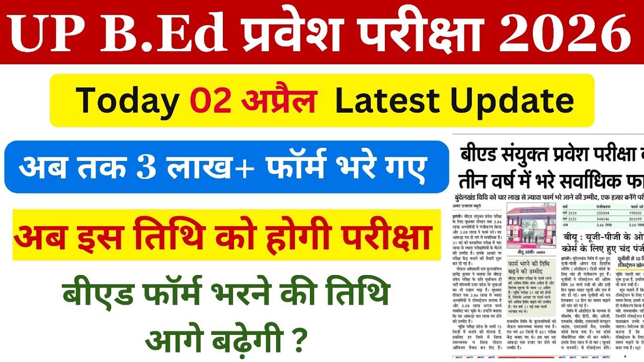 UP bed entrance exam date 2026/ Up bed today latest news/ up bed 2026 form last date / up bed 2026