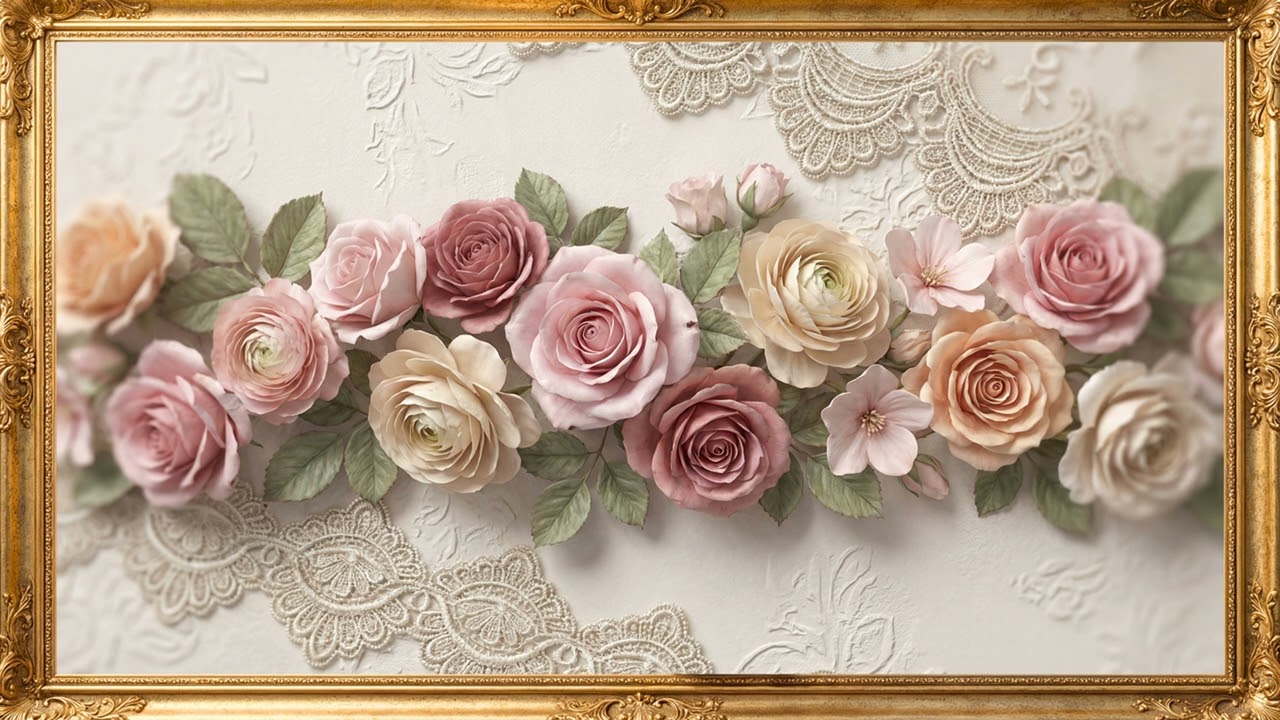 Luxury 3D Floral Lace Wall Art 🌹  Romantic Vintage Roses  Cinematic Octane Render 3