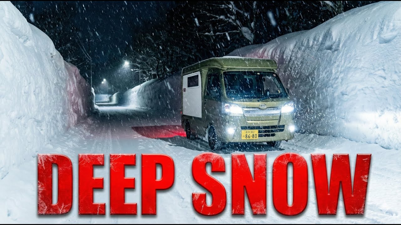 Driving a Tiny JDM Camper into Deep Snow Walls 🇯🇵 (Night Mountain Drive)