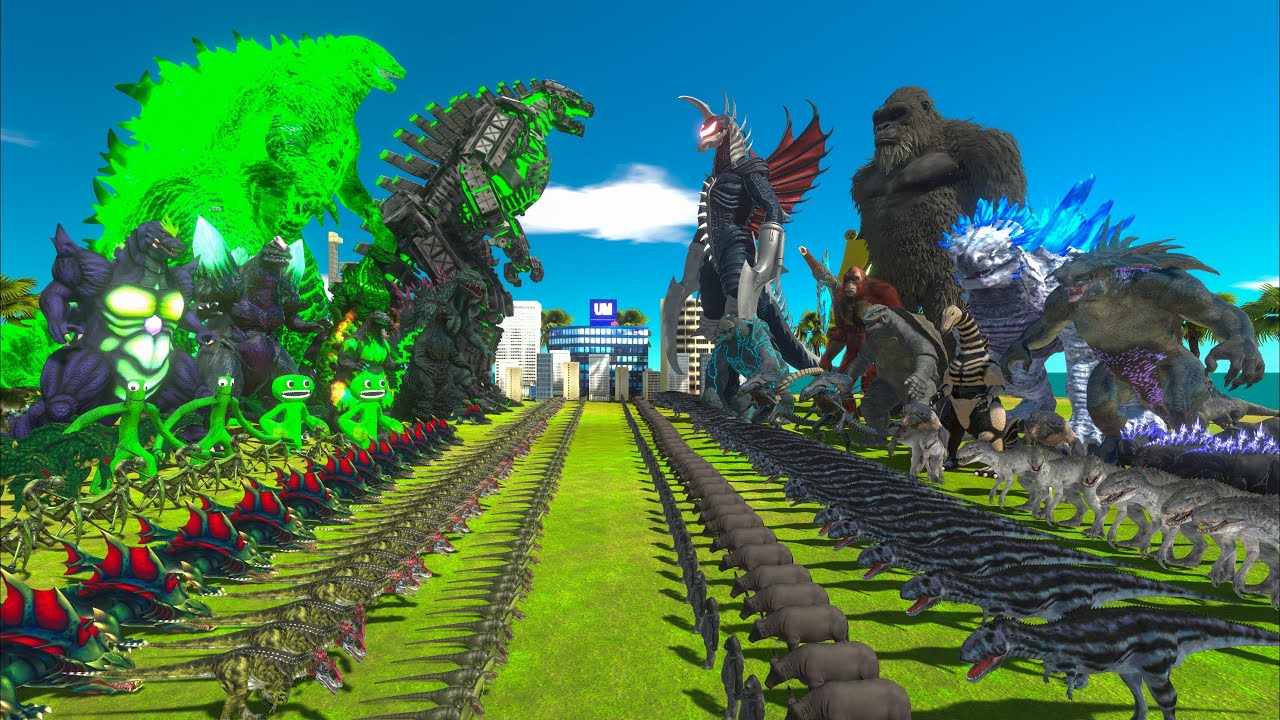 Green Monster War - Team Green New Mechagodzilla x Fire Godzilla VS Team Dark Kong x Gigan + Shimo