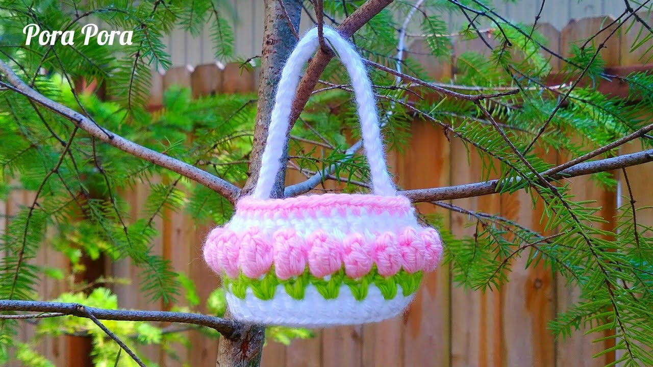Crochet Hanging Tulip Flower Basket I Easter Crochet Basket