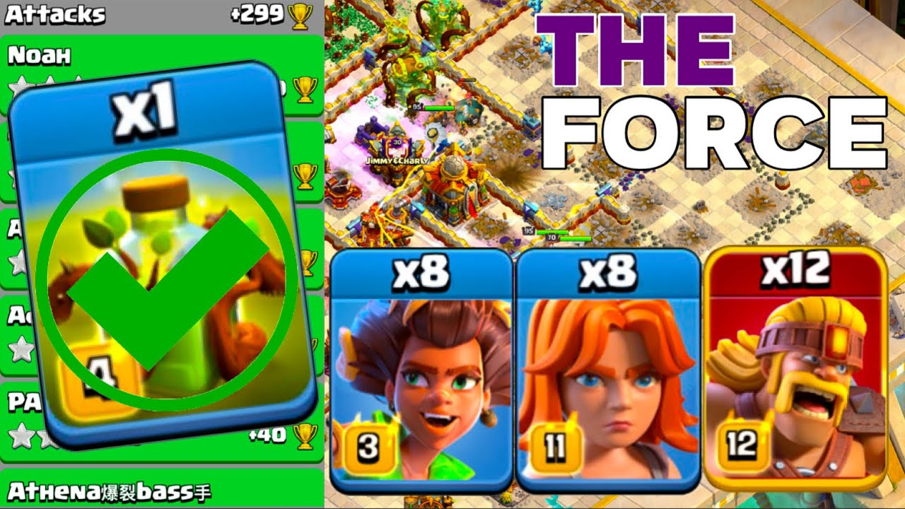 Crushing Power: Overgrowth Spell TH16 Root Rider Valks & Super Barbarian Attacks!