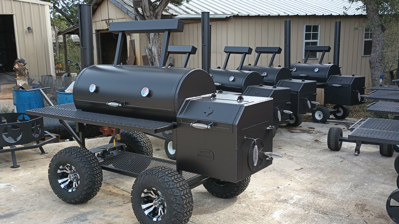 120 Gallon Offset Smoker on Golf Cart Wheels by Matt's BBQ Pits LLC