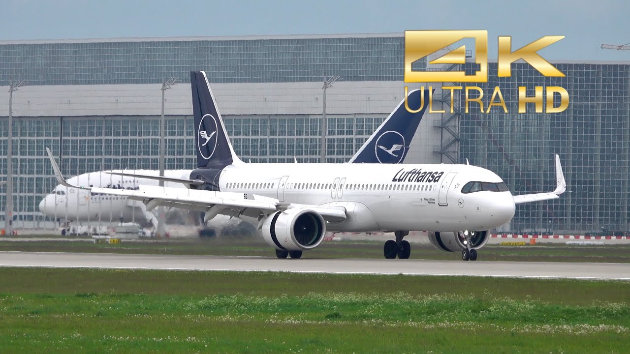 (4K) Airbus A321-271NX NEO from Lufthansa D-AIEG arrival at Munich Airport MUC EDDM