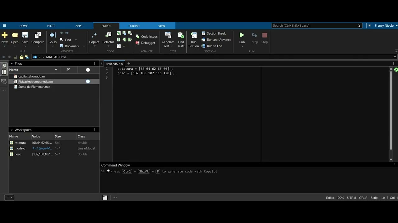 Video Regresión lineal en Matlab - AMF