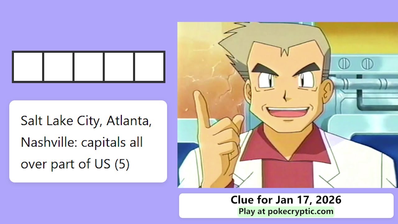 PokeCryptic Clue 17: Salt Lake City, Atlanta, Nashville: capitals all over part of US (5)