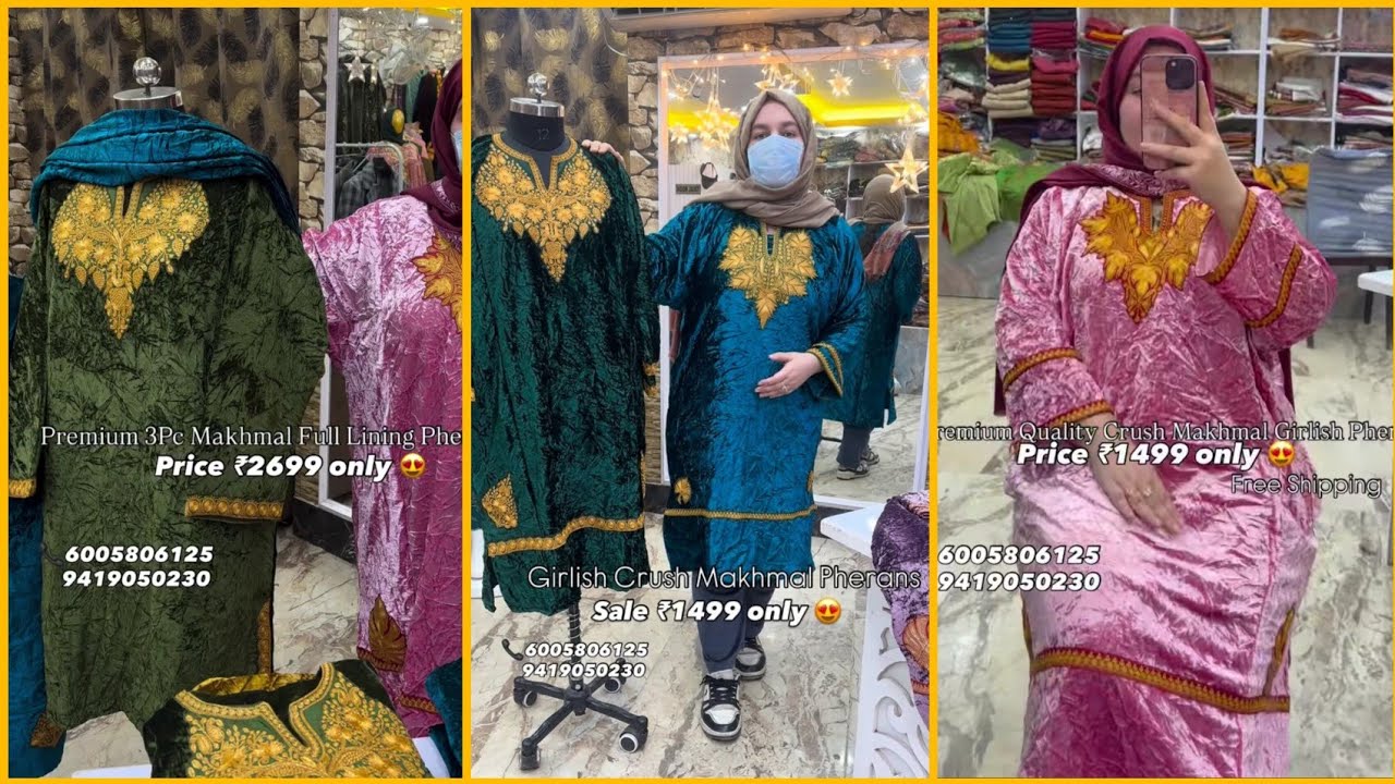 Beautiful 3pc Makhmal Full Lining Pheran Set 🍁 || Crush Velvet Pheran Set 😍
