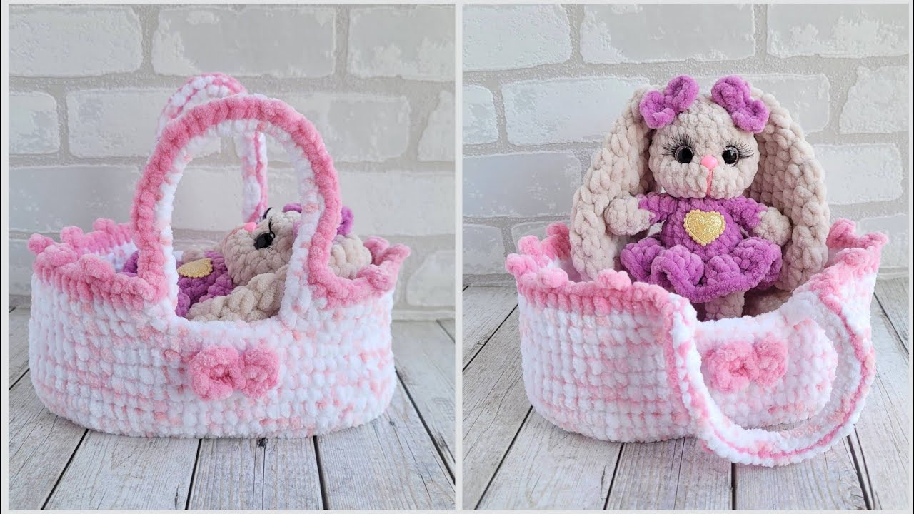 Корзинка, Люлька из плюшевой пряжи для игрушек 🤩crochet basket🧡 Häkelkorb