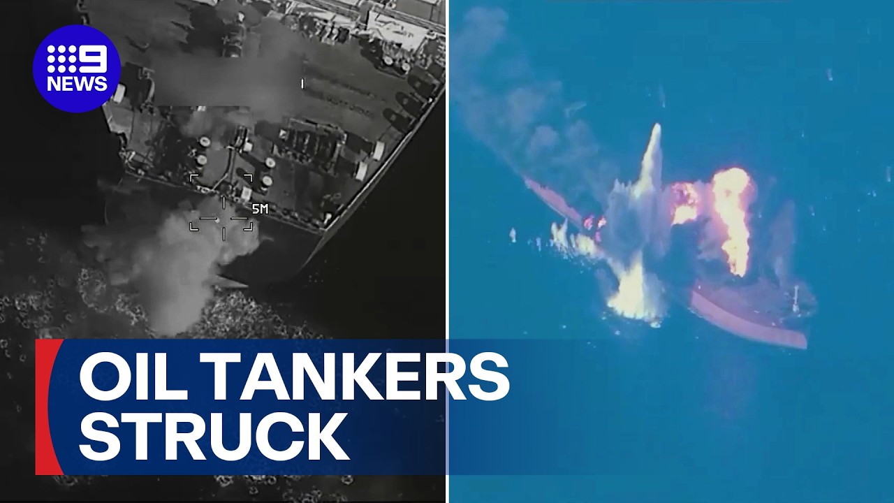 US military hits three Iranian oil tankers in Gulf | 9 News Australia