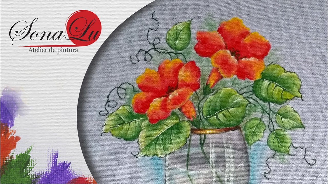 Aula 504 - Pintura em Tecido - Copo Transparente com Flores do Campo em Pano de Prato
