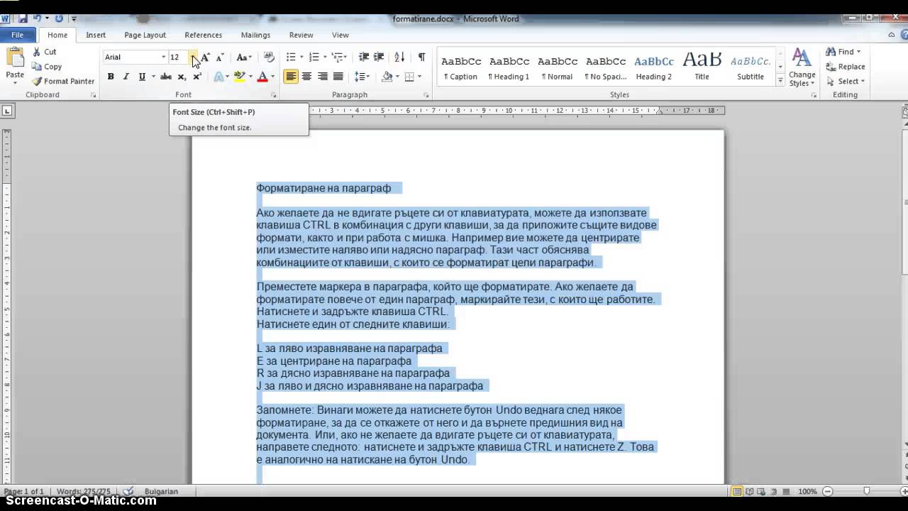 Format text (Font) Word 2010