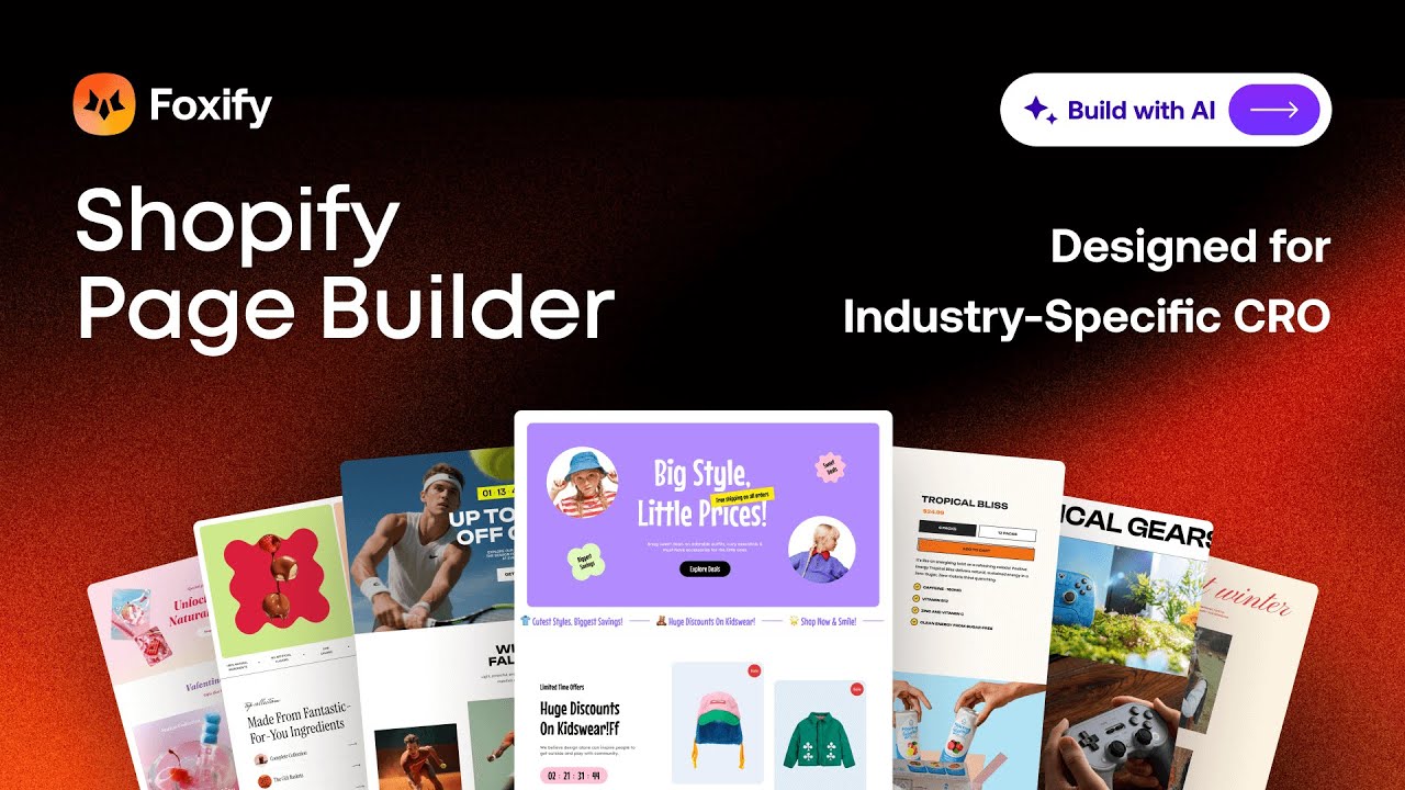 Конструктор страниц Foxify Shopify, разработанный для оптимизации конверсии (CRO) в зависимости о...