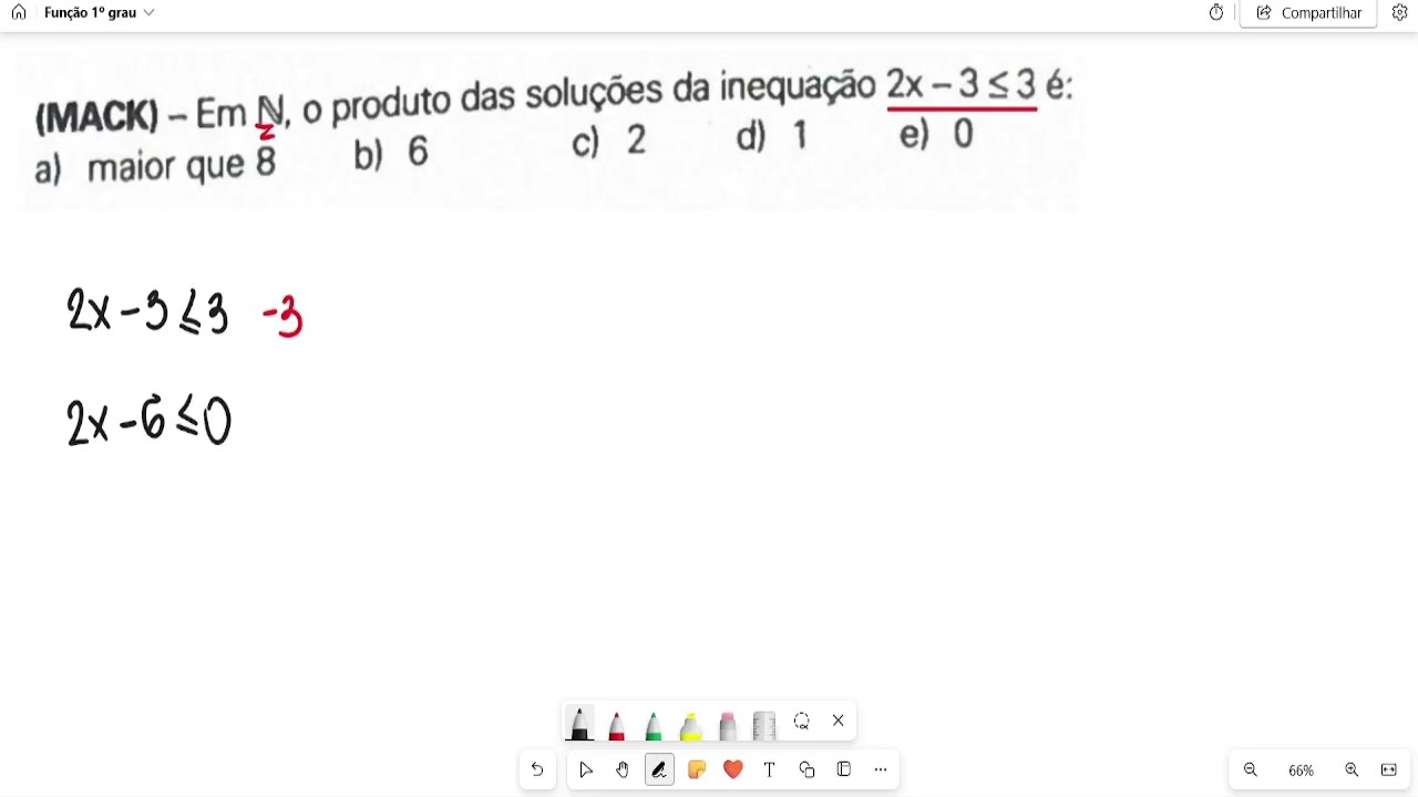 (MACK) - Em N, o produto das soluções da inequação 2x  - 3 menor igual a 3 é: