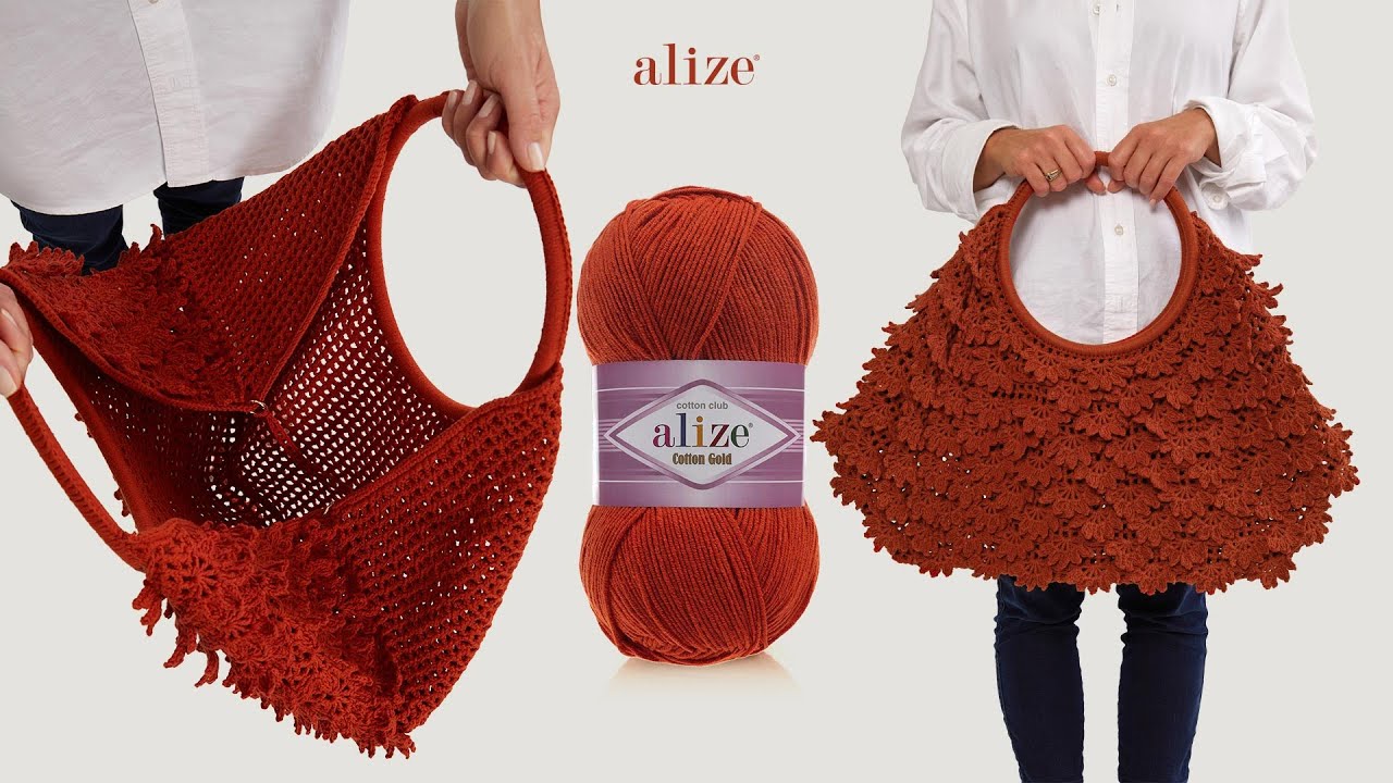 Сумка с узором «Листья» из пряжи Alize Cotton Gold