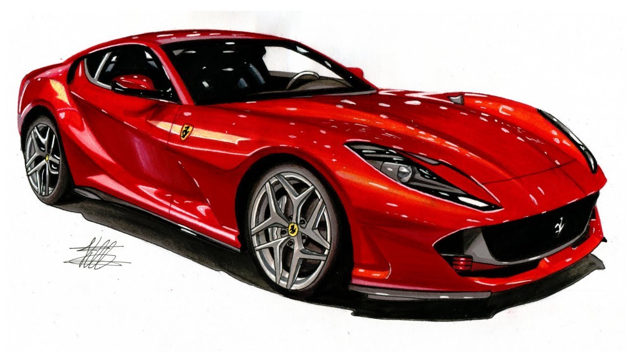 Realistic Car Drawing - Ferrari 812 Superfast - Time Lapse