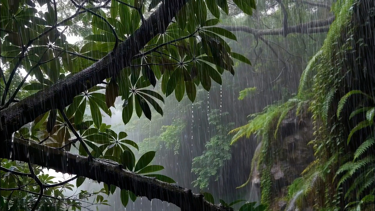 Засните за 5 минут под сильный дождь под деревом — успокаивающие звуки дождя