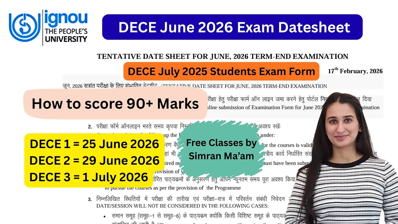 DECE Datesheet June 2026 exam IGNOU Level Up Learning Simran Gumber
