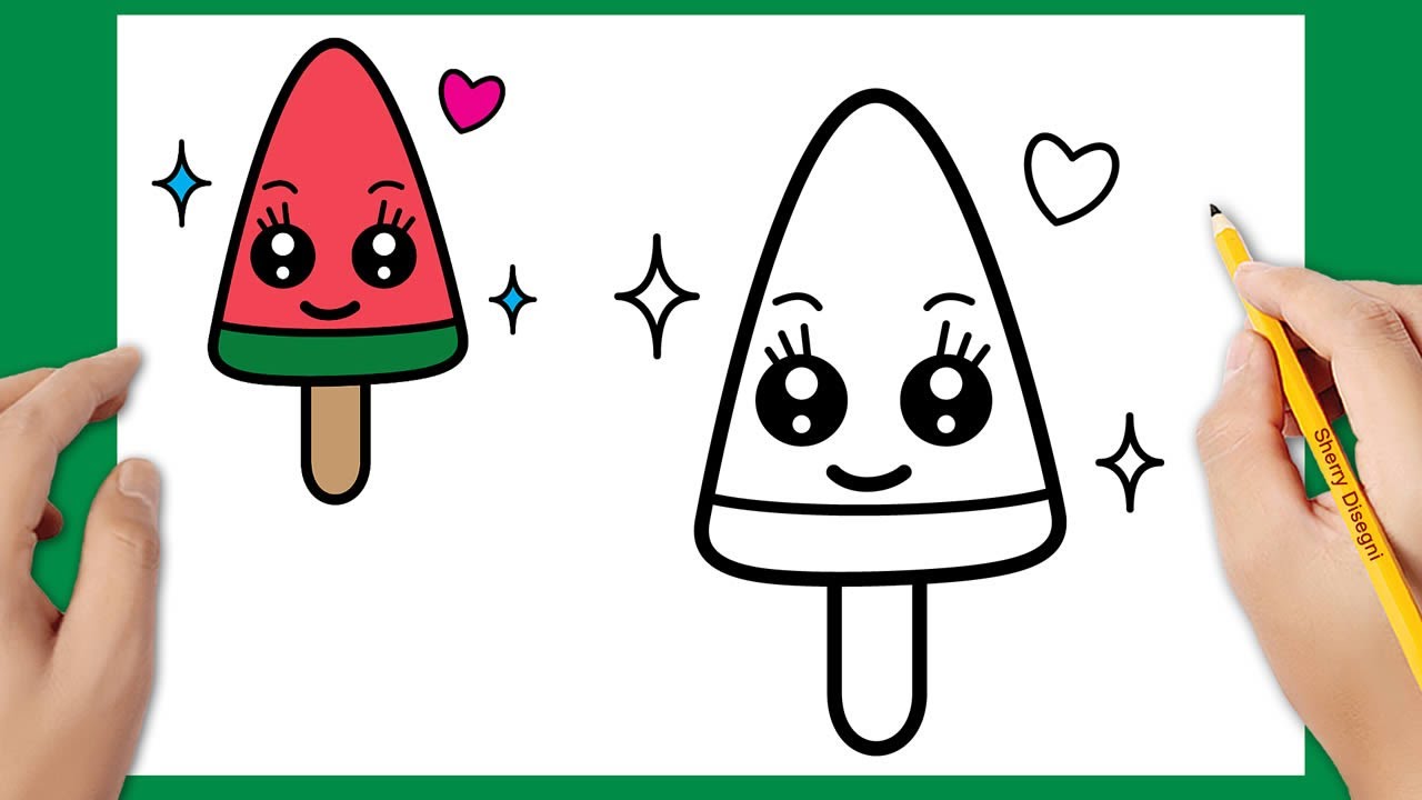 Come disegnare un gelato all'anguria kawaii