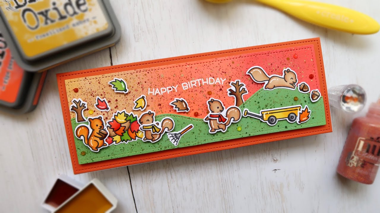 Lawn Fawn Slimline Birthday Card feat. Let's Go Nuts (Fall/Winter 2020 Release)