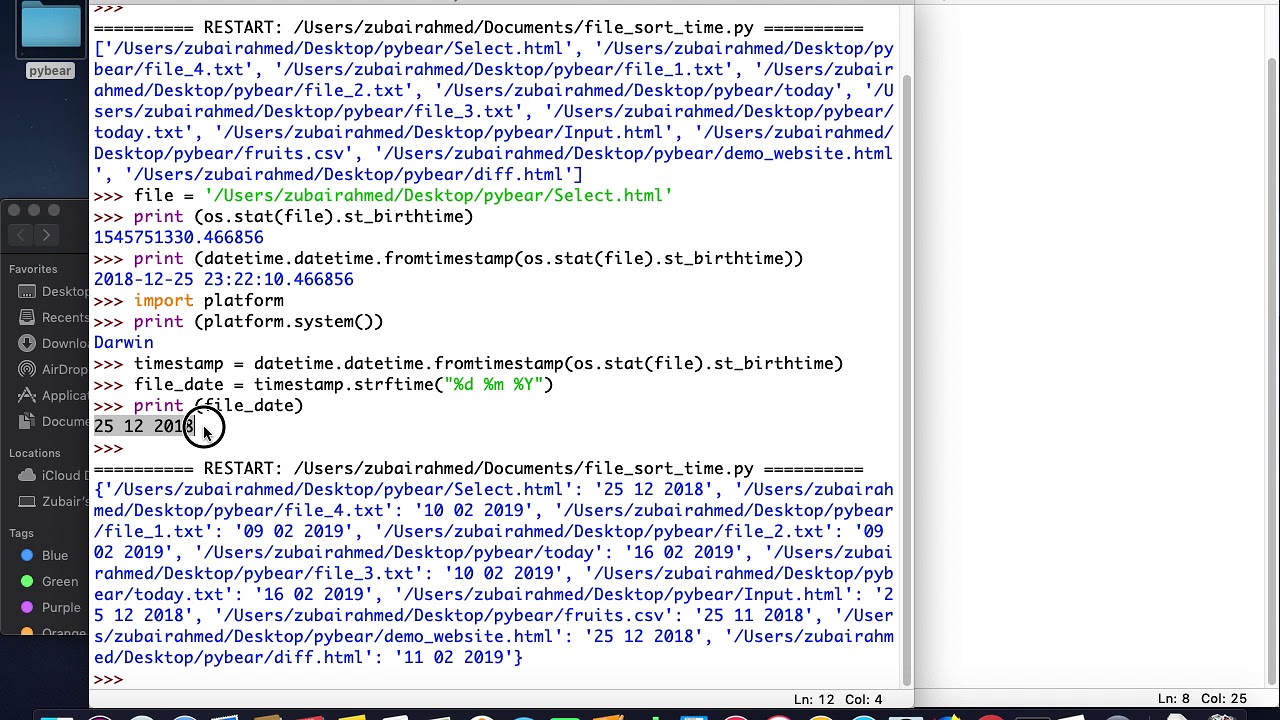 Sort files based on creation time using python