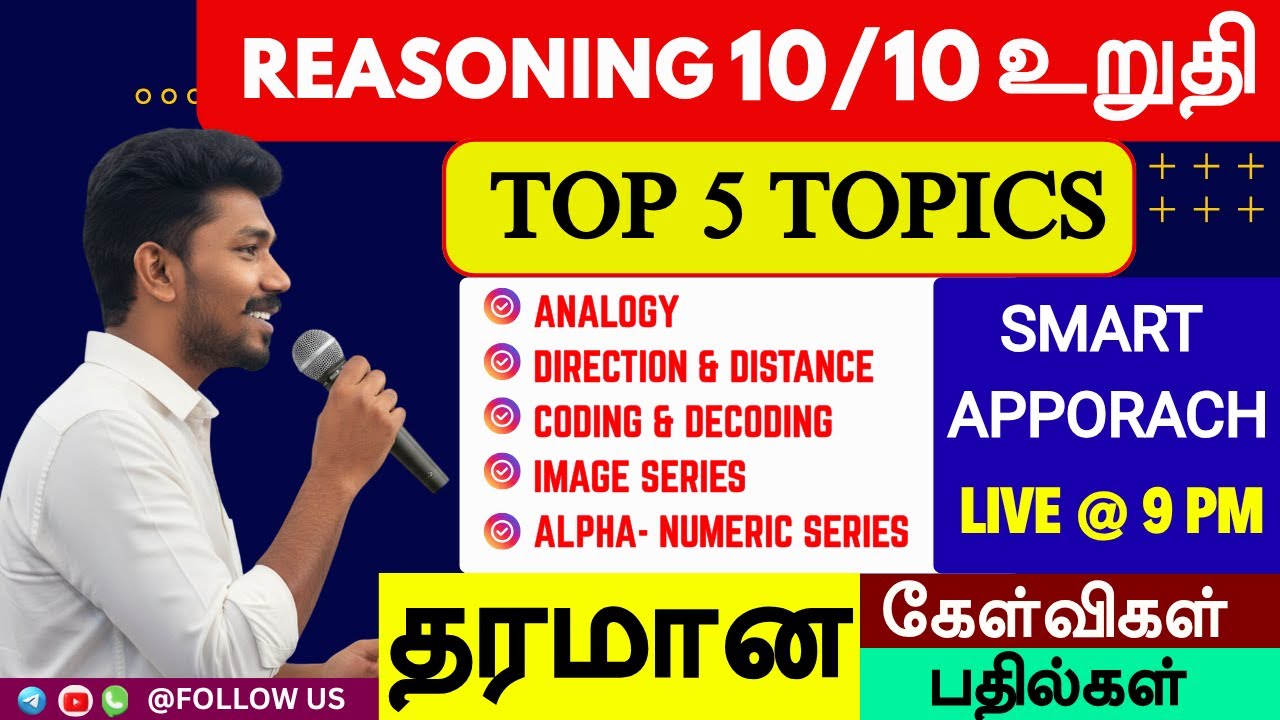 🔥TNPSC REASONING | TOP 5 TOPICS 🛑PRACTICE SET - 01 🏆 இவ்வளவுதானா MCQ  | Group 4, 2, 2A 2026 PONNAN