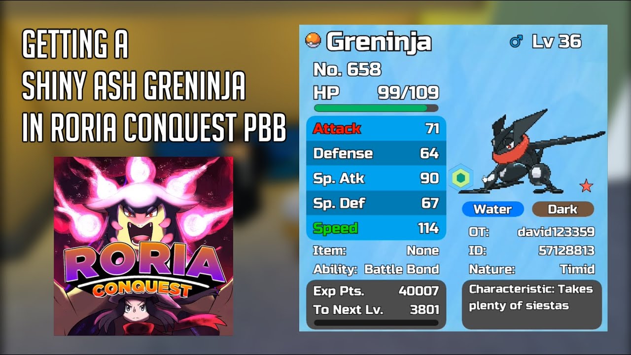 GETTING SHINY ASH GRENINJA IN RORIA CONQUEST (worst idea OAT) (roblox - pokemon brick bronze)
