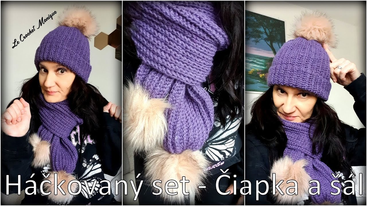 Jednoduchý háčkovaný set - šál a čiapka/Easy crocheted set - shawl and hat (english subtitles)