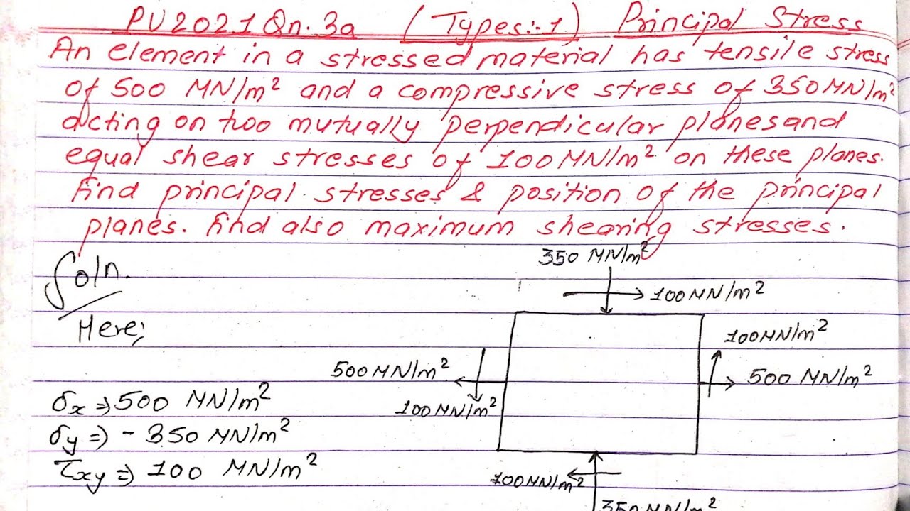 Principal Stress | Unit:5 | Types:1 | PU 2021 Qn 3a | Strength of Material | 3rd Sem | Prashant YT |
