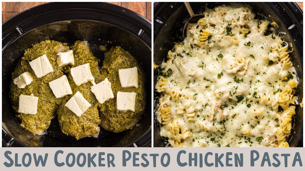🍃 Slow Cooker Magic: Pesto Chicken Pasta Delight 🍃