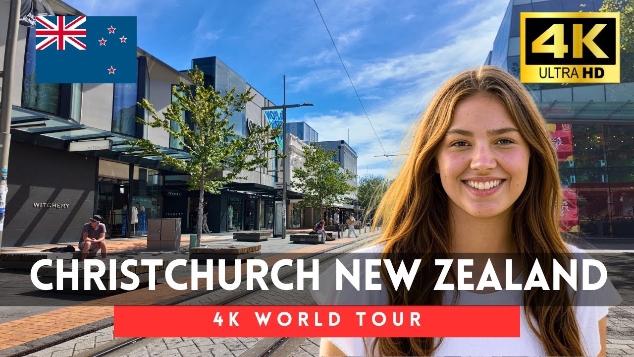 New Zealand walking tour - 2 hours Christchurch downtown walk 4k 60fps