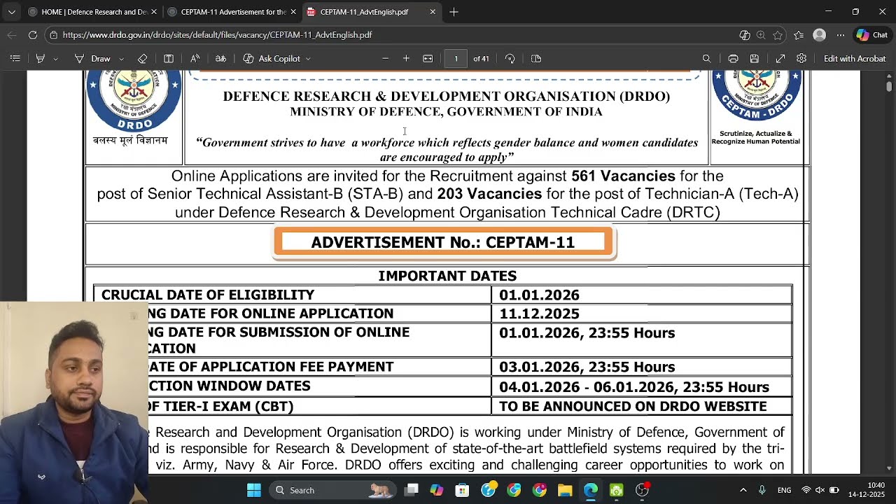 📢 DRDO CEPTAM-11 Job Notification 2025 | STA-B & Tech-A | B.Sc | B.Tech | Diploma| ITI |Full Details