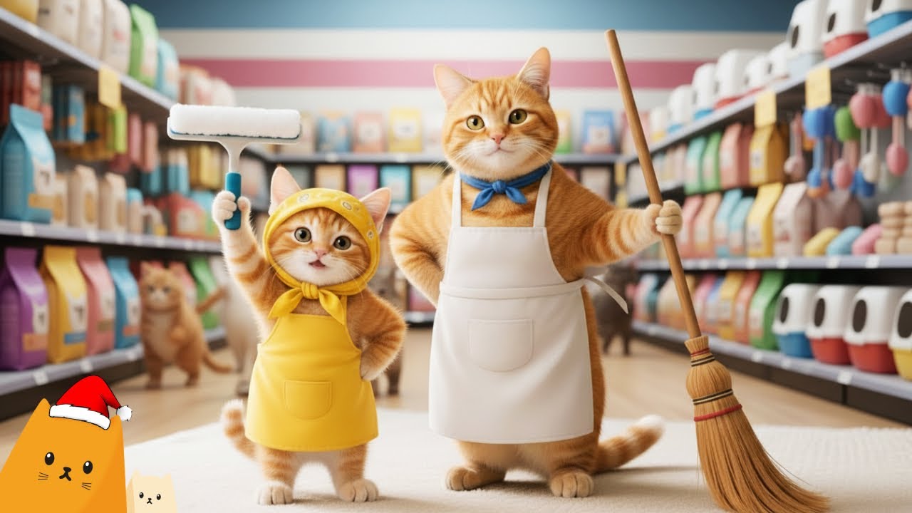 Ginger Cat Cleans the Clothing Shop to Surprise Ginger Kitten 🎁🐱 | Christmas Special