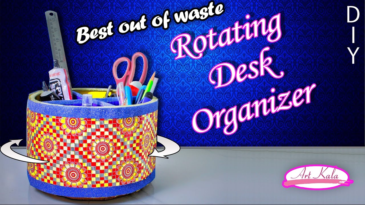 How to make rotating desk organizer | desk organizer | Best out of waste | DIY | Artkala 145