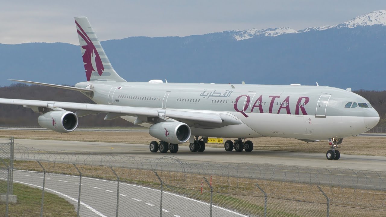 4K | Qatar Amiri Airbus A340-200 A7-HHK takeoff at Geneva/GVA/LSGG