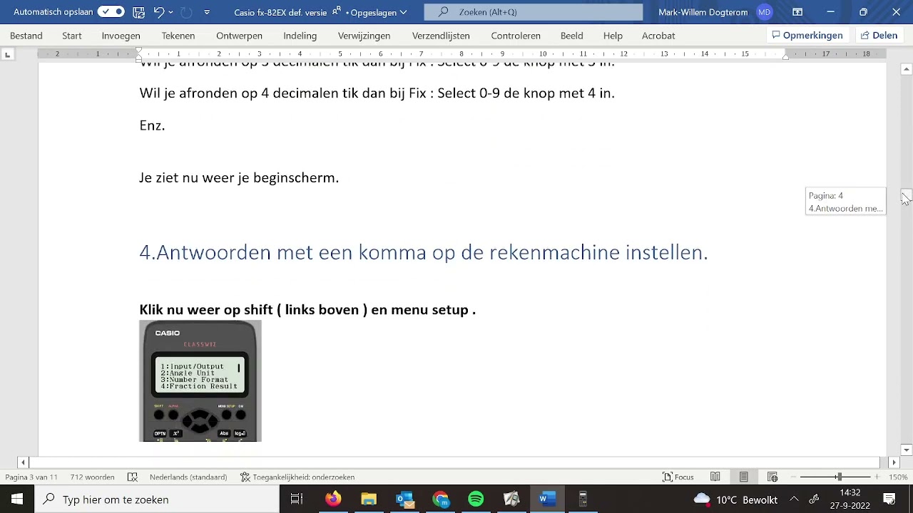 instellingen rekenmachine casio fx-82ex