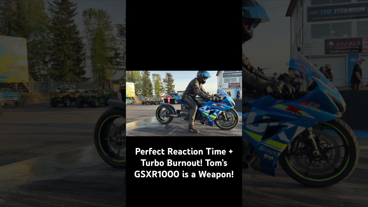 Tom&rsquo;s turbo GSXR1000 rips a burnout with a perfect light! 💨🔥#dragbike #shorts #turbo