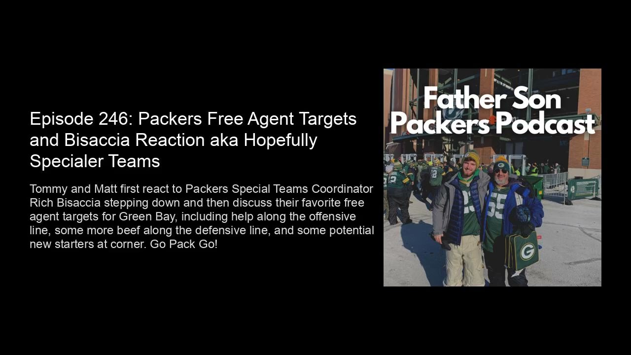 Episode 246: Packers Free Agent Targets and Bisaccia Reaction aka Hopefully Specialer Teams
