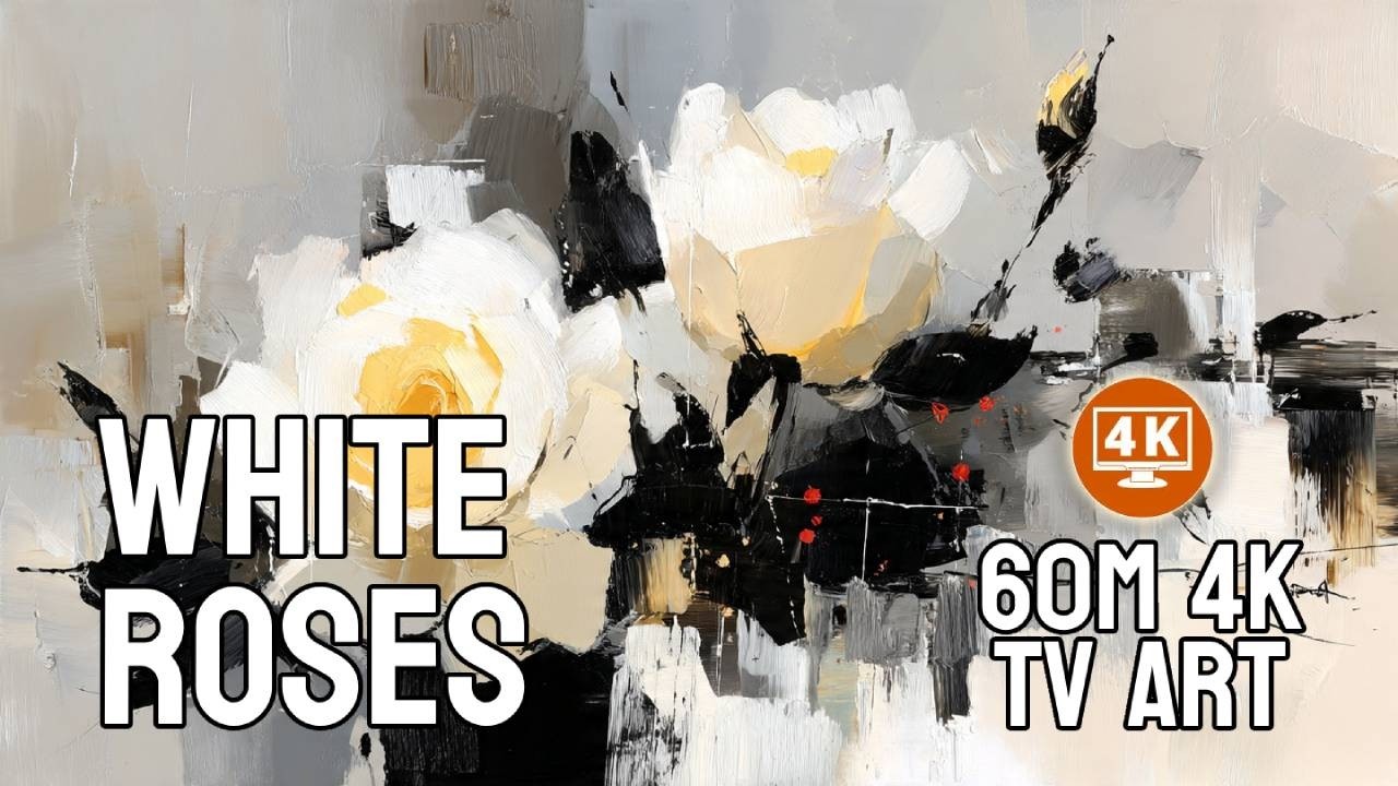 Soft White Rose Oil Painting | 1 Hour | 4K Ambient TV Art