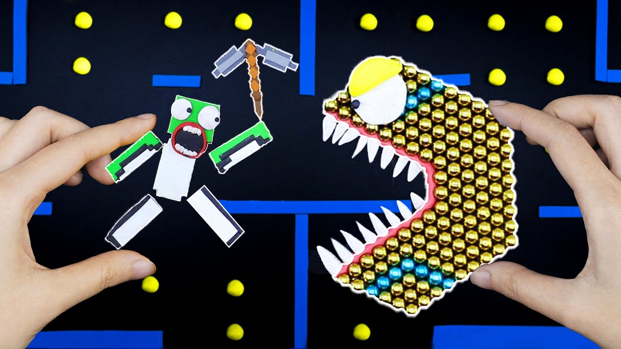 Magnetic Pac-Man & Dream Minecraft Battle | Pacman Stop Motion @PacmanStopMotion