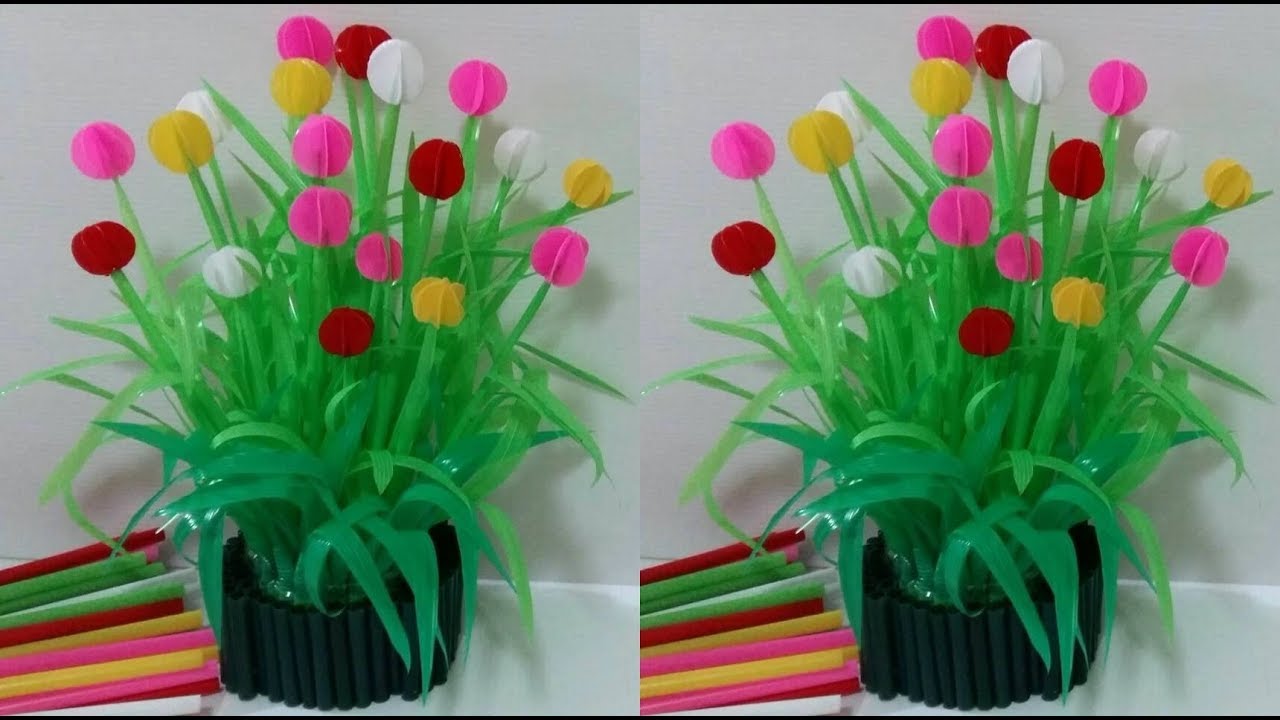 ดอกไม้จากหลอด ดอกหญ้าจากหลอด by มายมิ้นท์ Grass flowers and pots from 100% Straws.