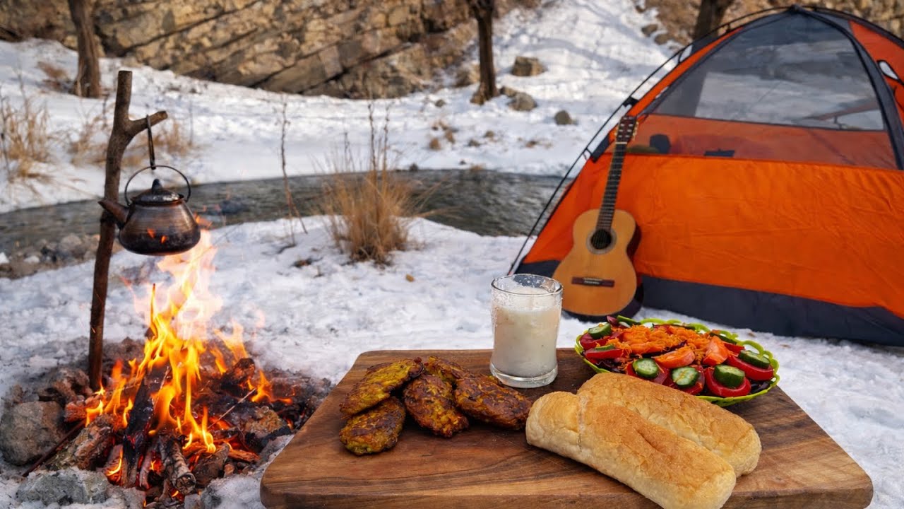 Alone by a Frozen River | Solo Camping, Bushcraft & Cooking