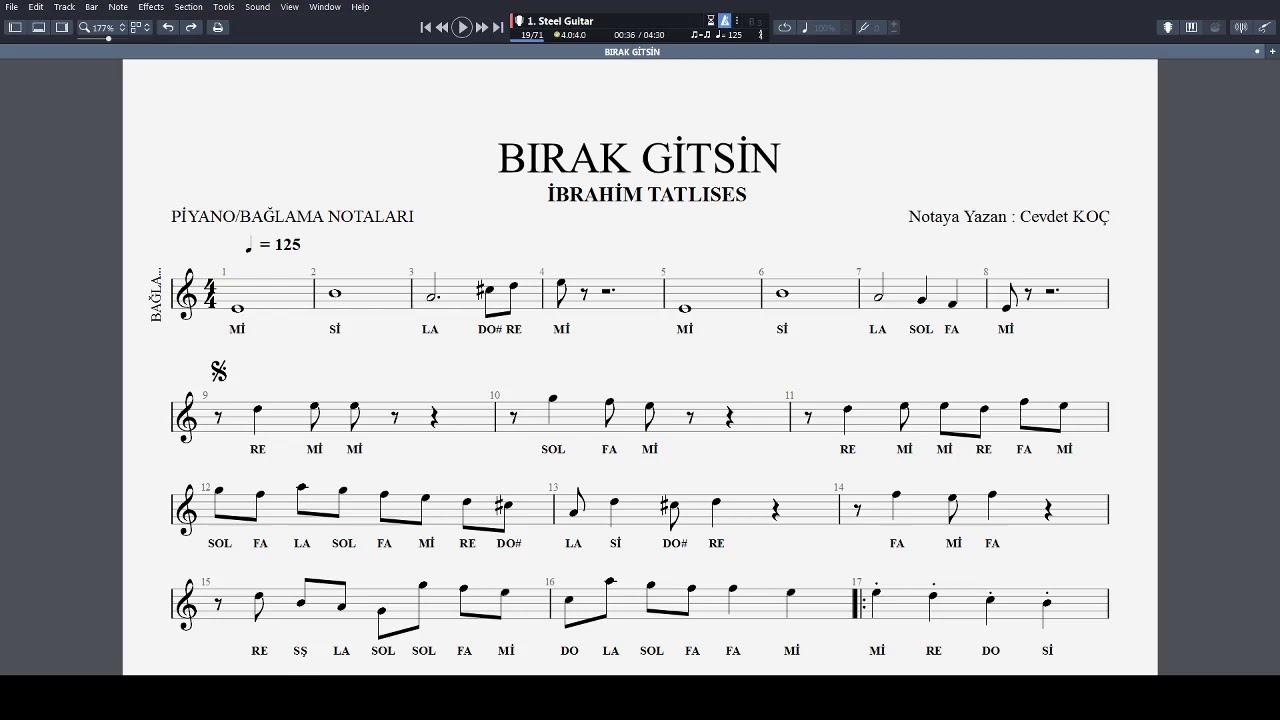 BIRAK GİTSİN  - İBRAHİM TATLISES NOTA