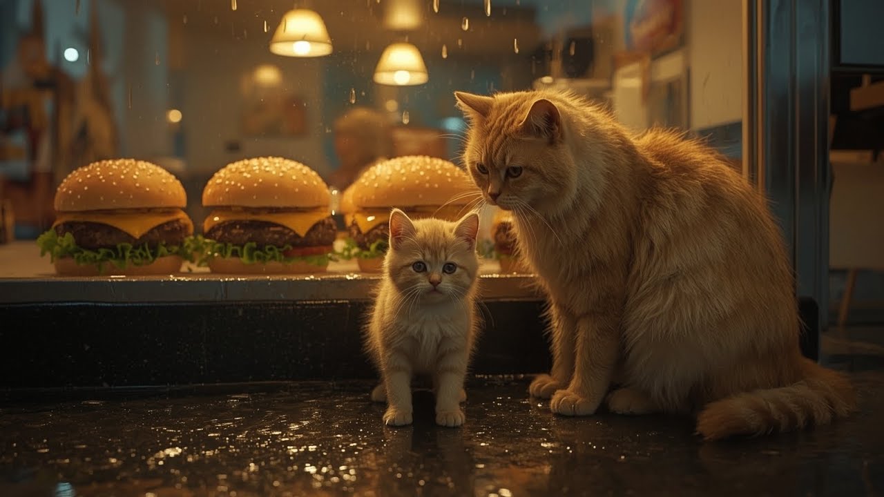  A Loving Mother Cat Becomes a Waitress for Her Baby!