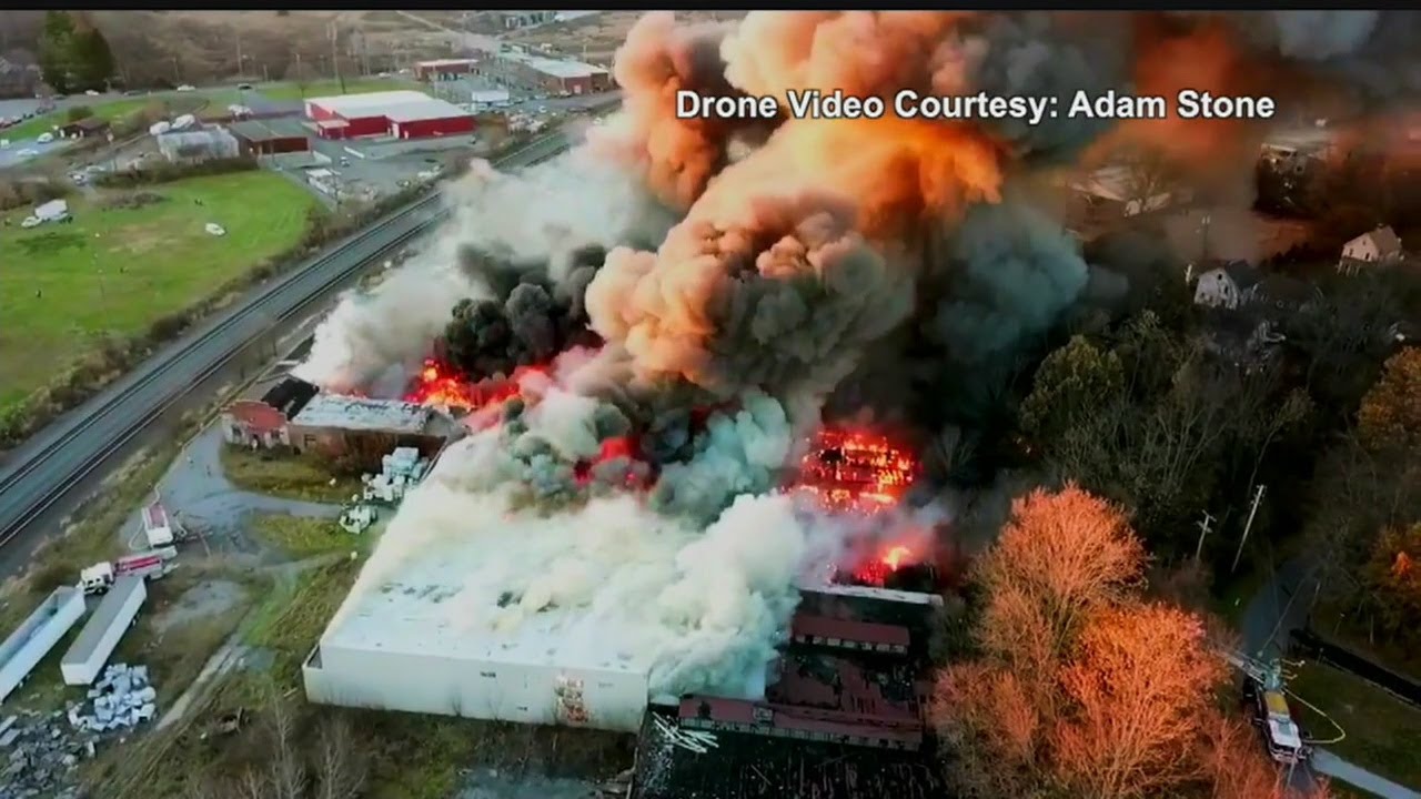 Huge industrial fire at former Salem China factory burns into the night