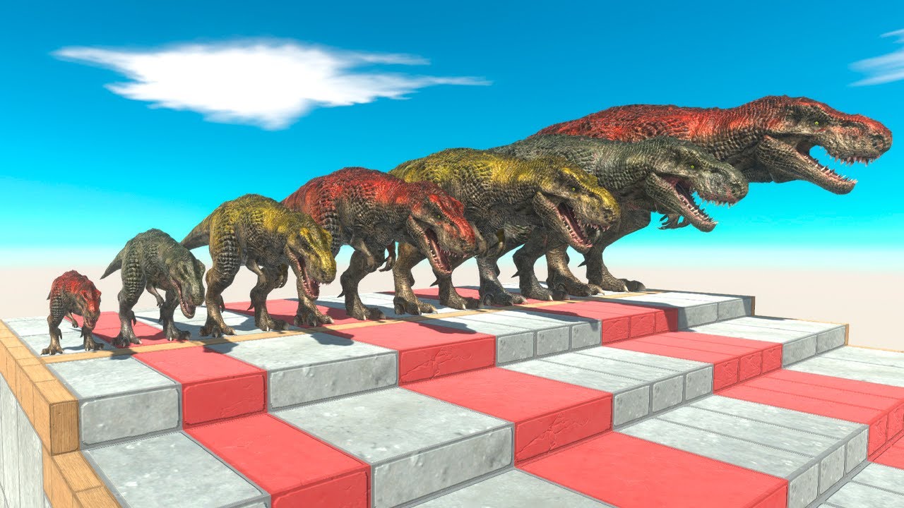 Different Size Carnivorous Dinosaurs Stair Race - Animal Revolt Battle Simulator