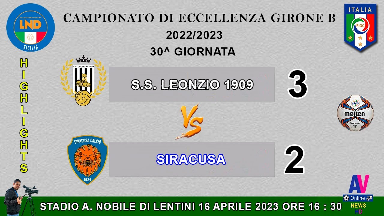 VIDEO HIGHLIGHTS LEONZIO - SIRACUSA - CAMPIONATO DI ECCELLENZA GIRONE B 2022/2023 .