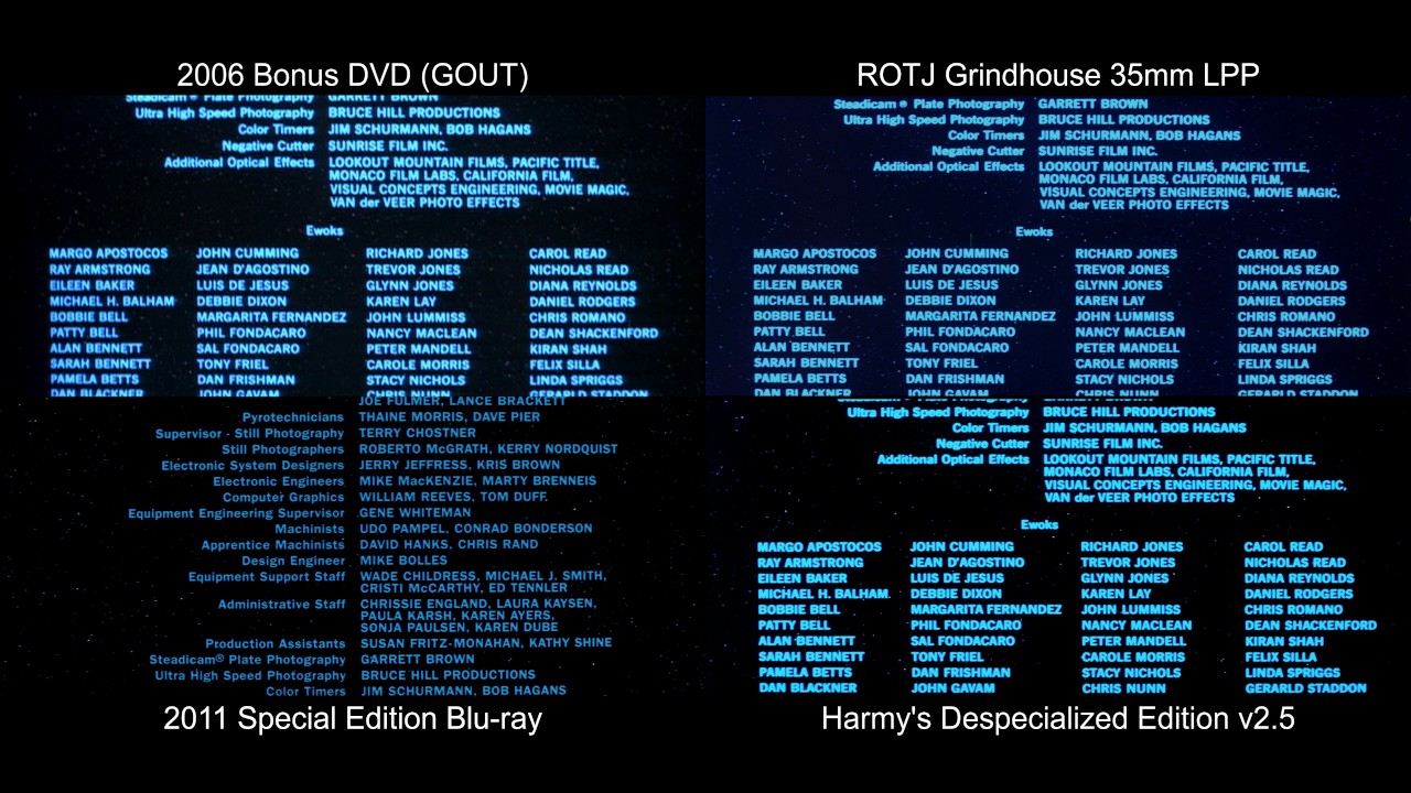Ending Credits - RETURN OF THE JEDI Original Comparison (DeEd, Blu-ray, GOUT, LPP)